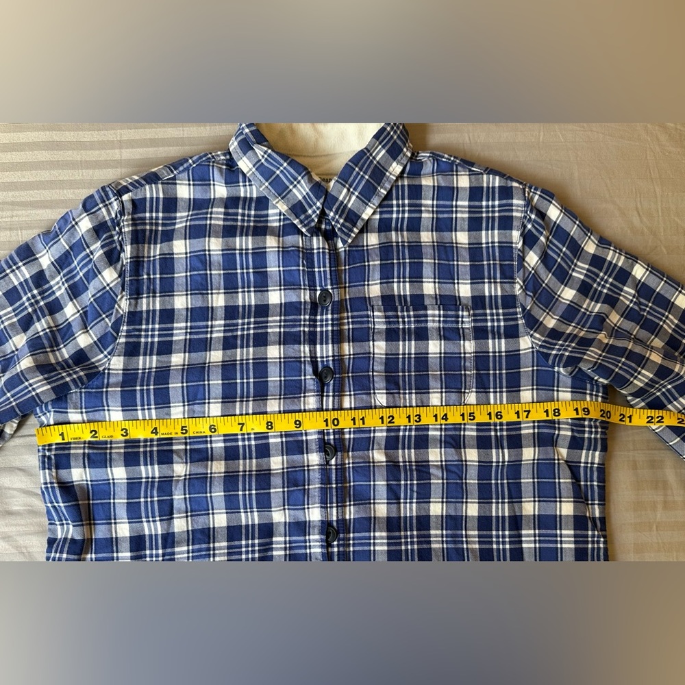 L.L. Bean•women’s Sherpa-lined flannel•XSP•blue & white plaid•100% cotton•fleece - Picture 8 of 15